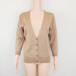 New York & Company gold shimmer 3/4 sleeve button down cardigan